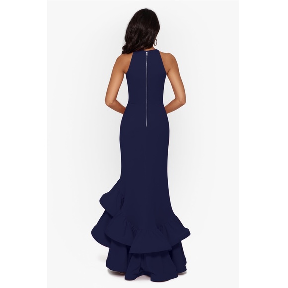 BETSY AND ADAM: Ruffle Halter Crepe Gown (NWT) - Picture 2 of 5